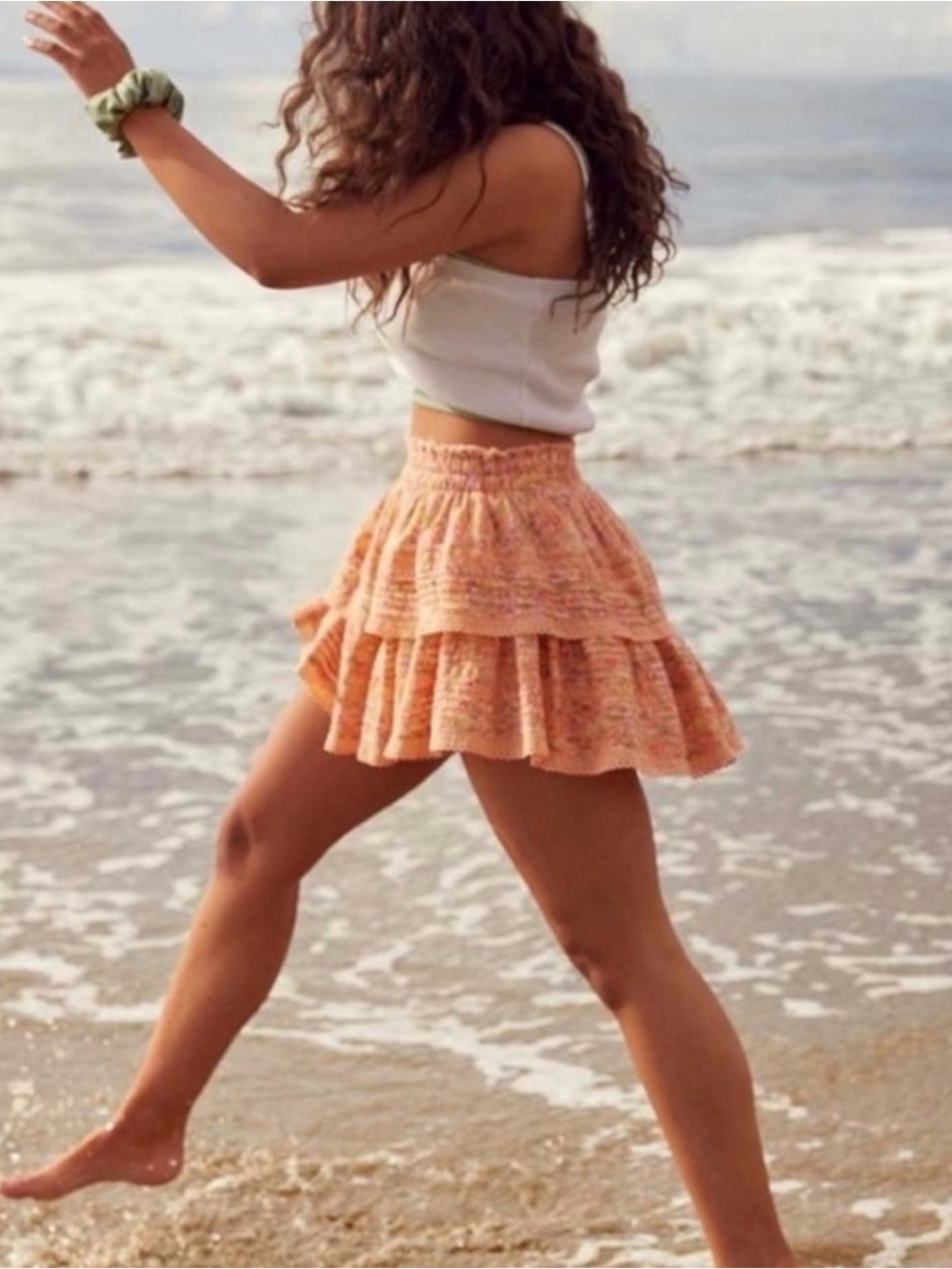 aerie Peach-Tone Tiered Mini Skirt